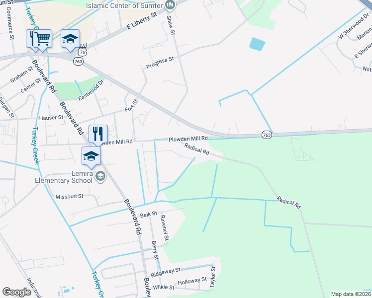map of restaurants, bars, coffee shops, grocery stores, and more near 1100 Flamingo Road in Sumter