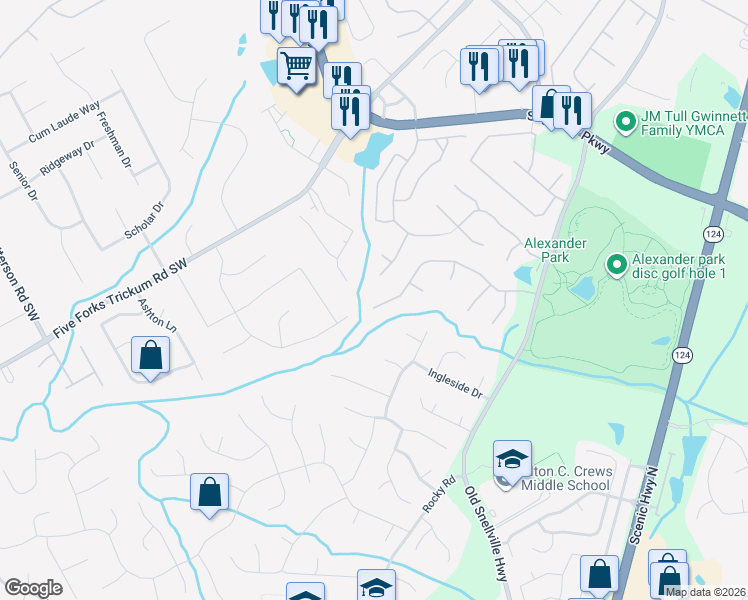 map of restaurants, bars, coffee shops, grocery stores, and more near 1031 Albemarle Way Southwest in Lawrenceville