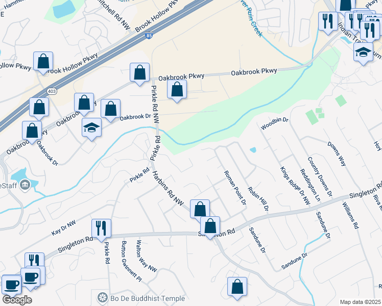 map of restaurants, bars, coffee shops, grocery stores, and more near 5524 Estates Court in Norcross