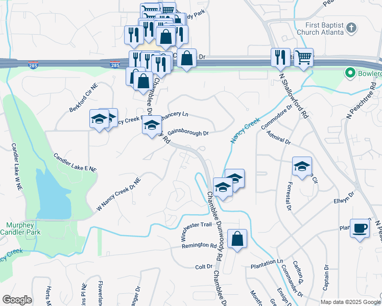 map of restaurants, bars, coffee shops, grocery stores, and more near 1848 Preserve Way in Atlanta