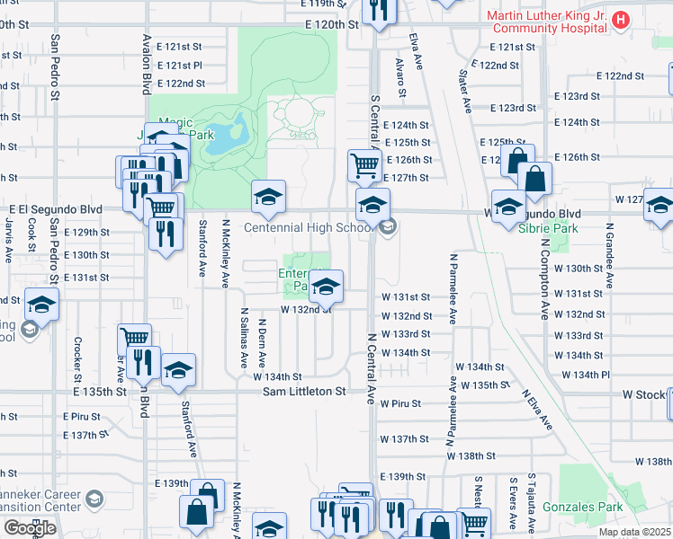 map of restaurants, bars, coffee shops, grocery stores, and more near 13040 Belhaven Avenue in Los Angeles