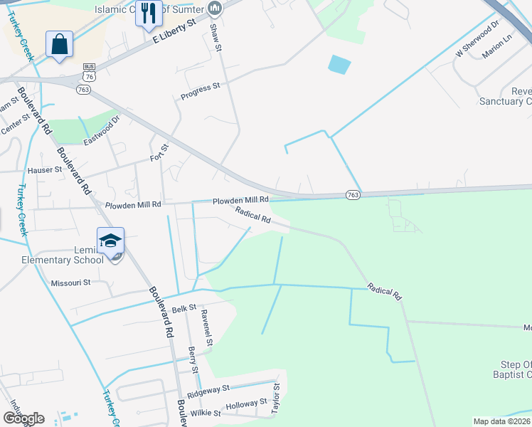 map of restaurants, bars, coffee shops, grocery stores, and more near 790 Radical Road in Sumter