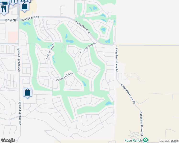 map of restaurants, bars, coffee shops, grocery stores, and more near 1169 Bel Air Court in Banning