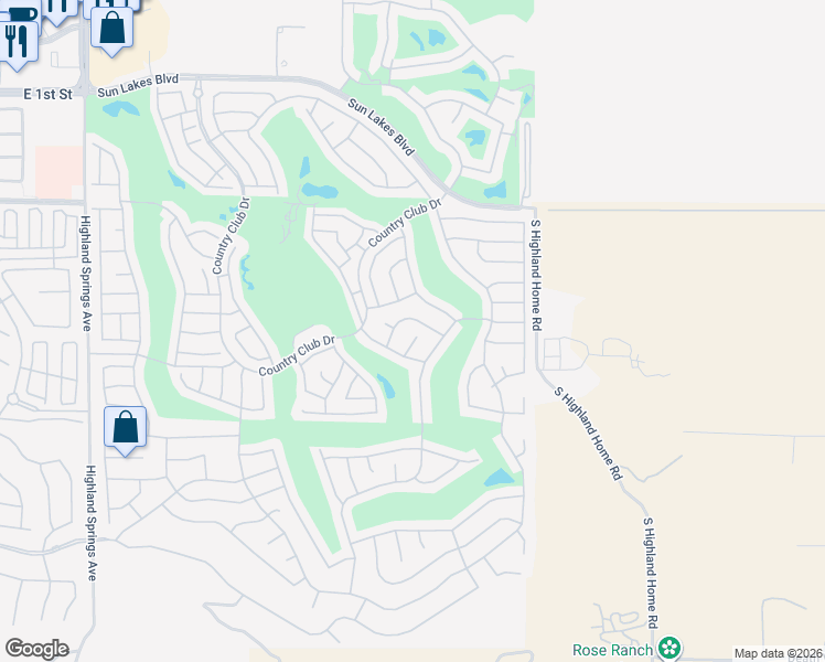 map of restaurants, bars, coffee shops, grocery stores, and more near 1169 Bel Air Court in Banning