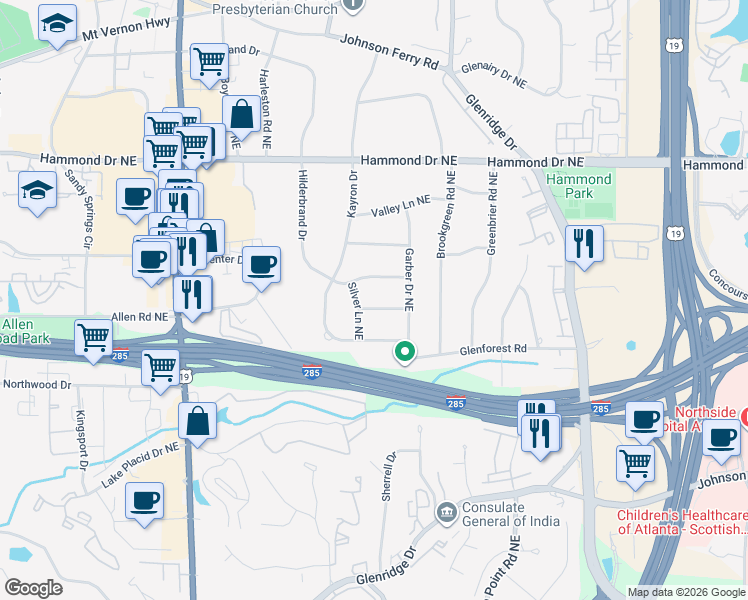 map of restaurants, bars, coffee shops, grocery stores, and more near 515 Gerry Lane Northeast in Atlanta