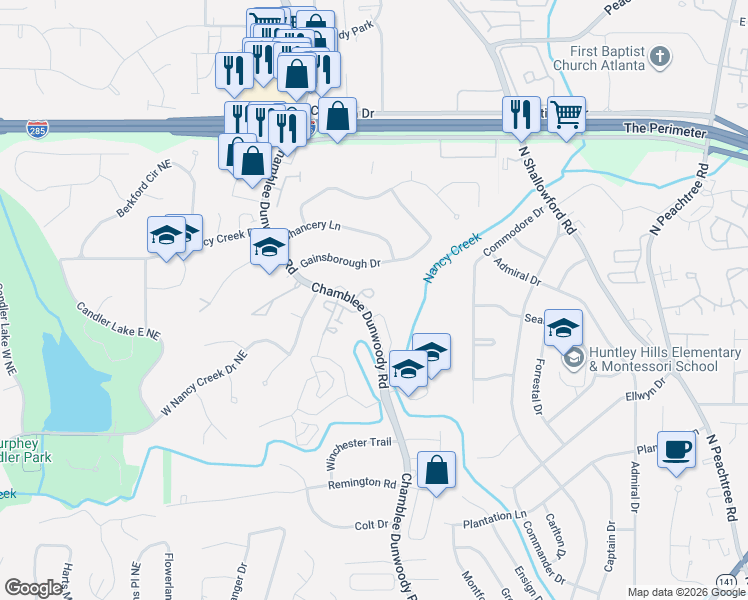 map of restaurants, bars, coffee shops, grocery stores, and more near 1867 Preserve Way in Atlanta
