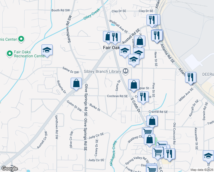 map of restaurants, bars, coffee shops, grocery stores, and more near 1565 Crider Road in Marietta