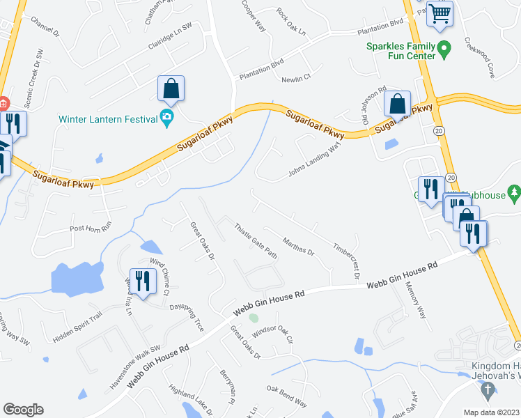 map of restaurants, bars, coffee shops, grocery stores, and more near 1181 Timbercrest Drive in Lawrenceville
