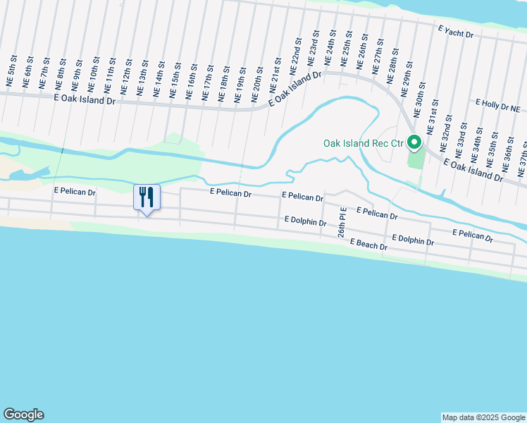 map of restaurants, bars, coffee shops, grocery stores, and more near 1920 East Dolphin Drive in Oak Island