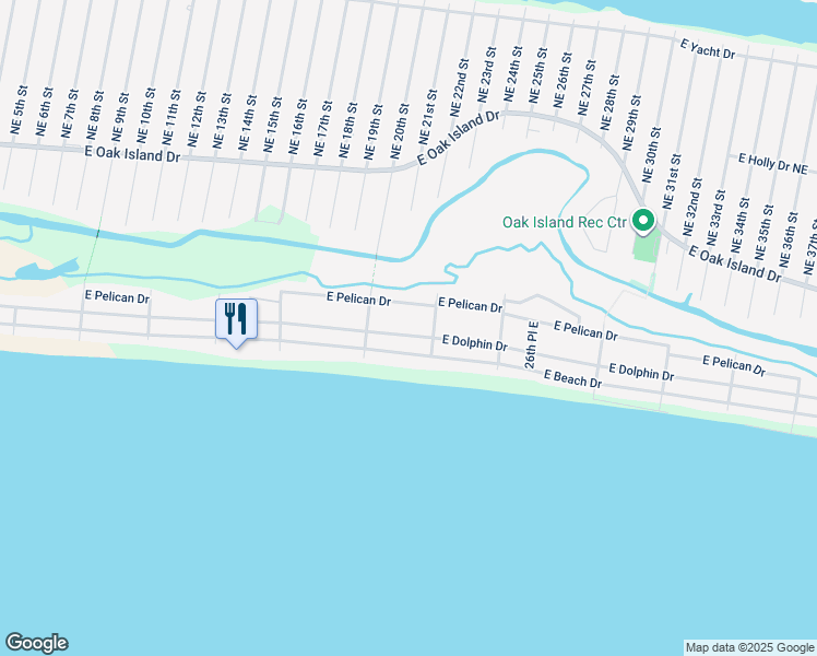 map of restaurants, bars, coffee shops, grocery stores, and more near 1920 East Dolphin Drive in Oak Island