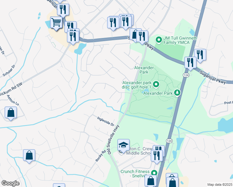 map of restaurants, bars, coffee shops, grocery stores, and more near 793 Fairington Place in Lawrenceville
