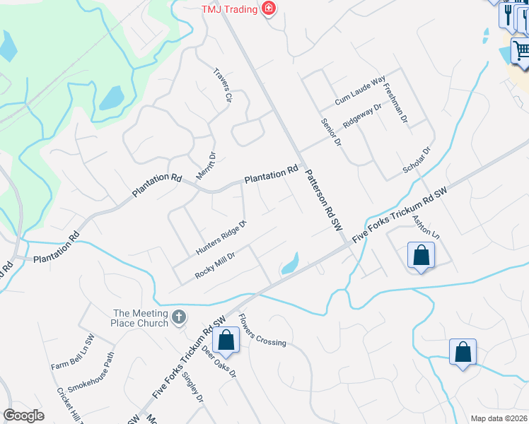 map of restaurants, bars, coffee shops, grocery stores, and more near 1951 Rocky Mill Drive in Lawrenceville