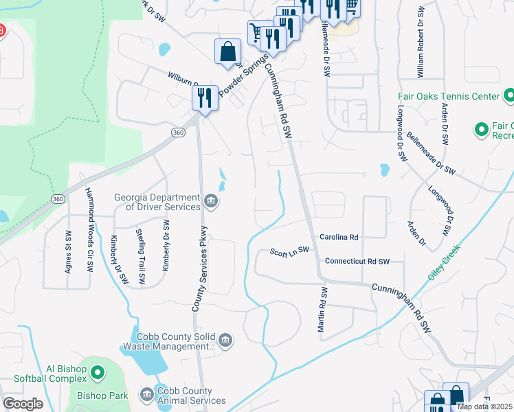 map of restaurants, bars, coffee shops, grocery stores, and more near 871 Pastel Drive Southwest in Marietta