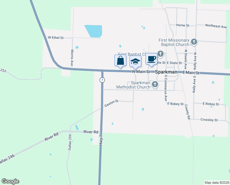 map of restaurants, bars, coffee shops, grocery stores, and more near 126 Gaston Street in Sparkman