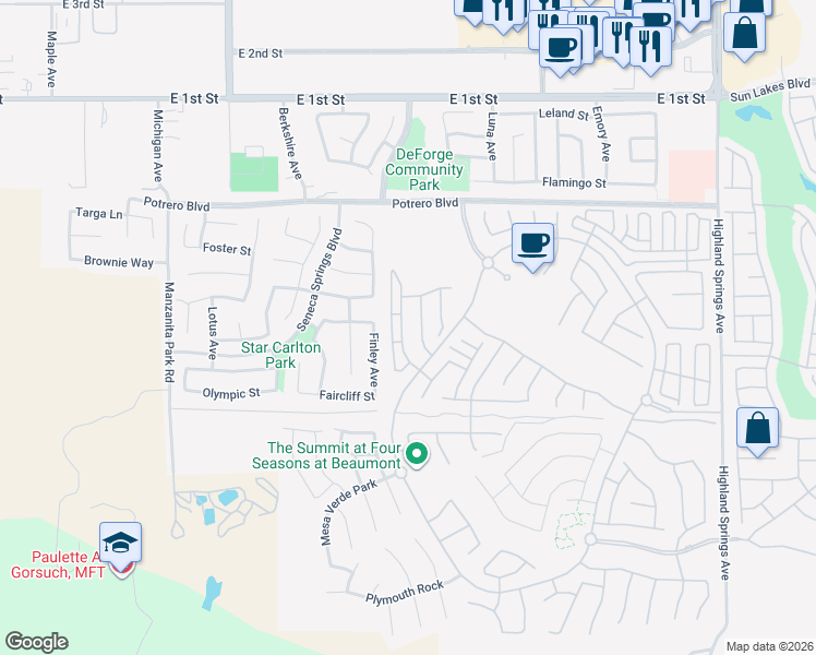 map of restaurants, bars, coffee shops, grocery stores, and more near 258 White Sands Street in Beaumont