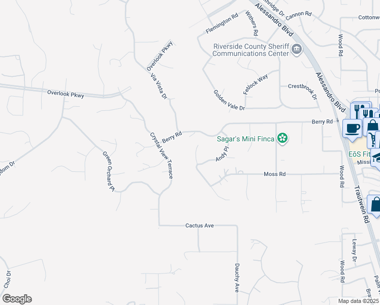 map of restaurants, bars, coffee shops, grocery stores, and more near 14143 Ashton Lane in Riverside