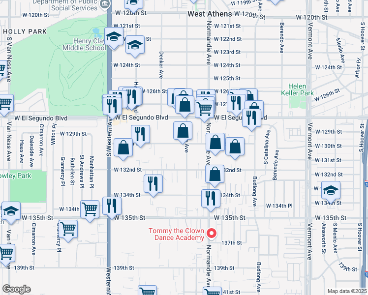 map of restaurants, bars, coffee shops, grocery stores, and more near 1441 West 130th Street in Gardena