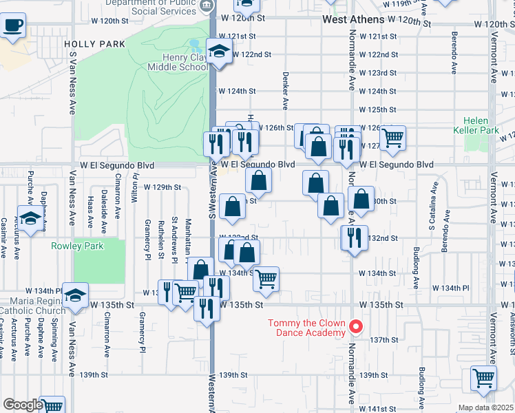 map of restaurants, bars, coffee shops, grocery stores, and more near 1646 West 130th Street in Gardena