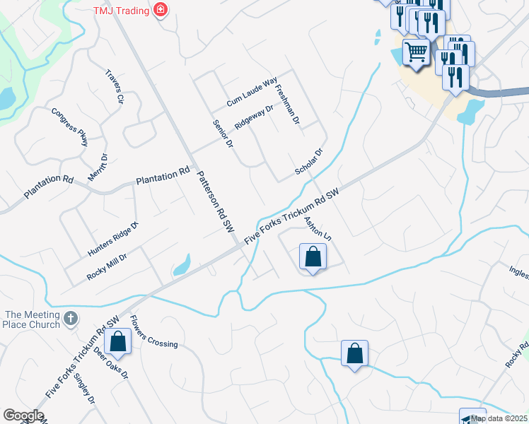 map of restaurants, bars, coffee shops, grocery stores, and more near 590 Exam Court in Lawrenceville