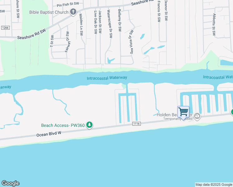 map of restaurants, bars, coffee shops, grocery stores, and more near 174 Sand Dollar Drive in Holden Beach