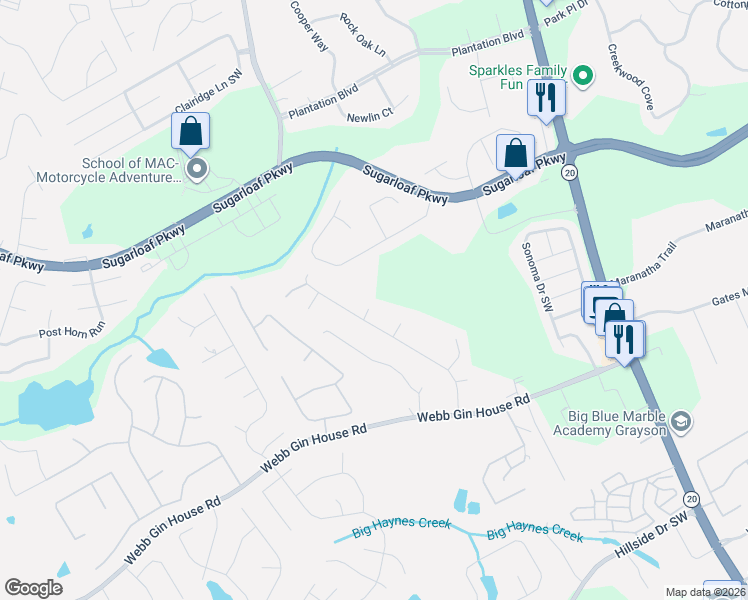 map of restaurants, bars, coffee shops, grocery stores, and more near 630 Samples Court in Lawrenceville