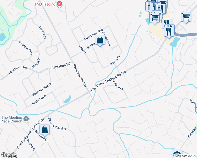 map of restaurants, bars, coffee shops, grocery stores, and more near 590 Exam Court in Lawrenceville