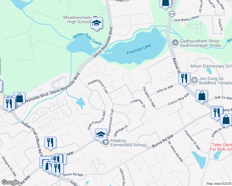 map of restaurants, bars, coffee shops, grocery stores, and more near 4650 Saybrook Drive in Norcross