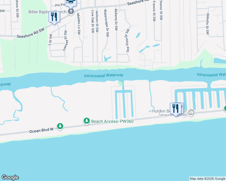 map of restaurants, bars, coffee shops, grocery stores, and more near 158 SandDollar Drive in Holden Beach