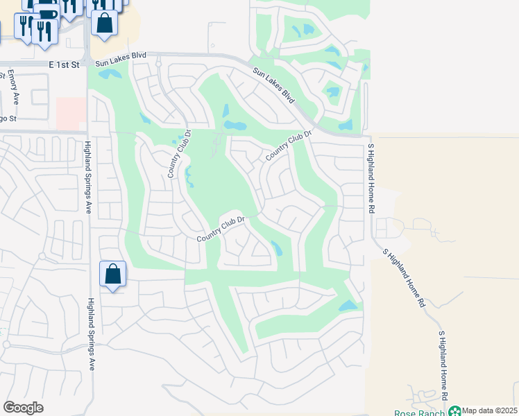 map of restaurants, bars, coffee shops, grocery stores, and more near 1297 Hogan Avenue in Banning