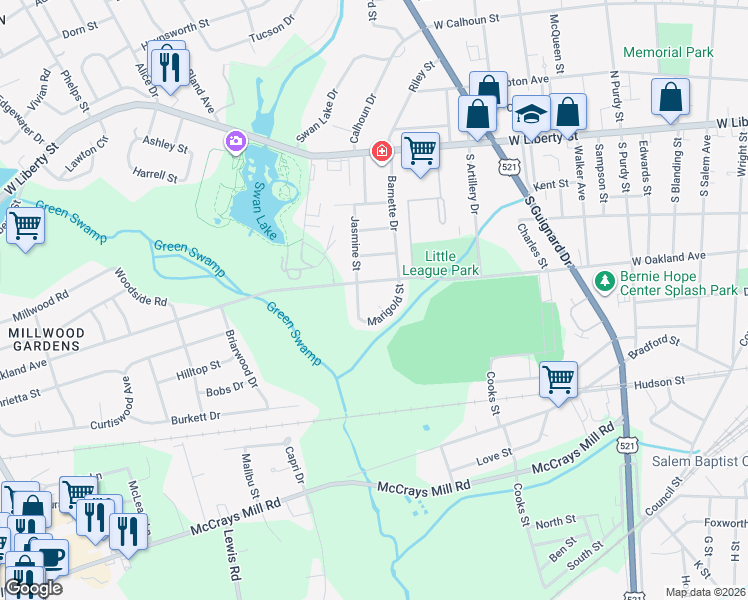 map of restaurants, bars, coffee shops, grocery stores, and more near 133 Jasmine Street in Sumter