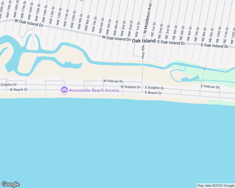 map of restaurants, bars, coffee shops, grocery stores, and more near 216 West Beach Drive in Oak Island