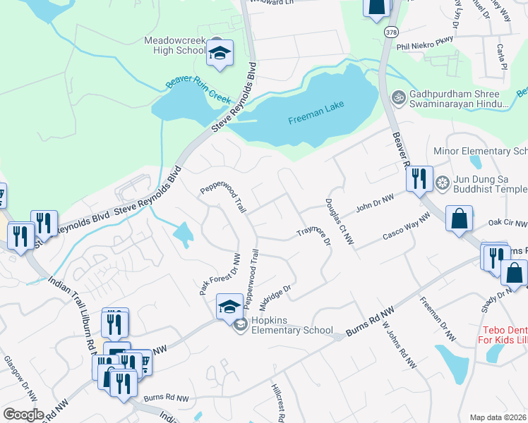 map of restaurants, bars, coffee shops, grocery stores, and more near 4650 Saybrook Dr in Norcross