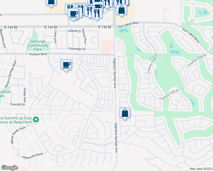 map of restaurants, bars, coffee shops, grocery stores, and more near 1693 Piper Creek in Beaumont
