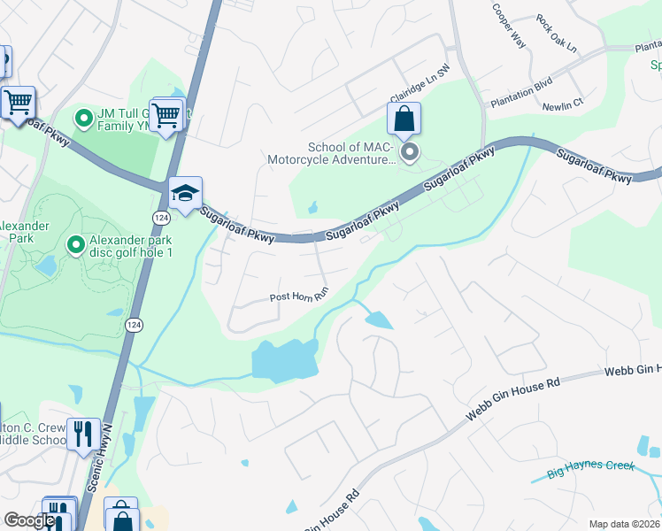 map of restaurants, bars, coffee shops, grocery stores, and more near 1008 Post Horn Run in Lawrenceville