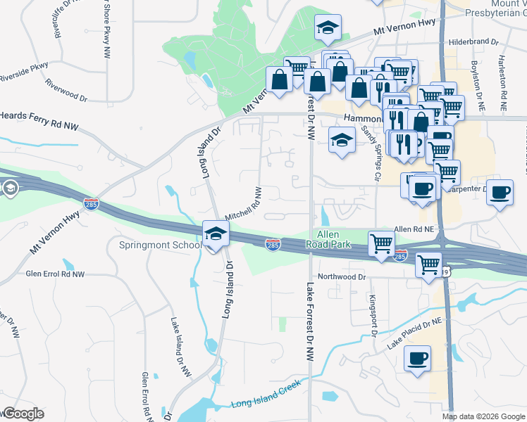 map of restaurants, bars, coffee shops, grocery stores, and more near 1035 Lancaster Walk Northwest in Atlanta