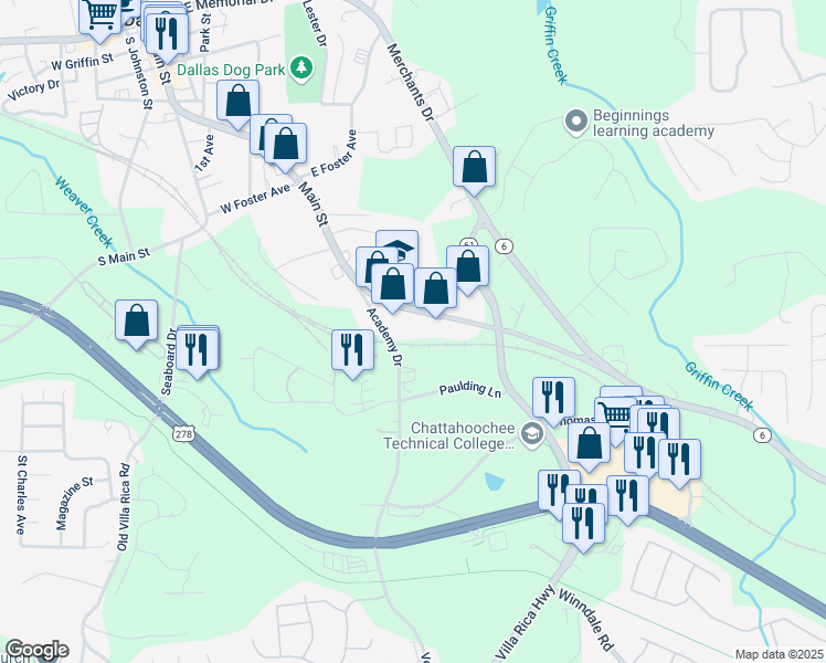 map of restaurants, bars, coffee shops, grocery stores, and more near 240 Professional Court in Dallas