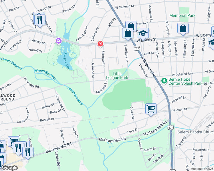 map of restaurants, bars, coffee shops, grocery stores, and more near 904 West Oakland Avenue in Sumter
