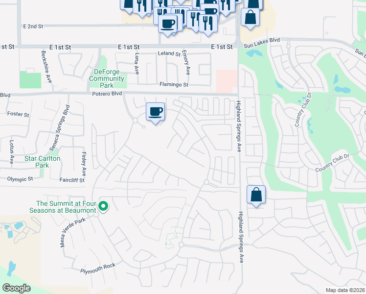 map of restaurants, bars, coffee shops, grocery stores, and more near 180 Kettle Creek in Beaumont