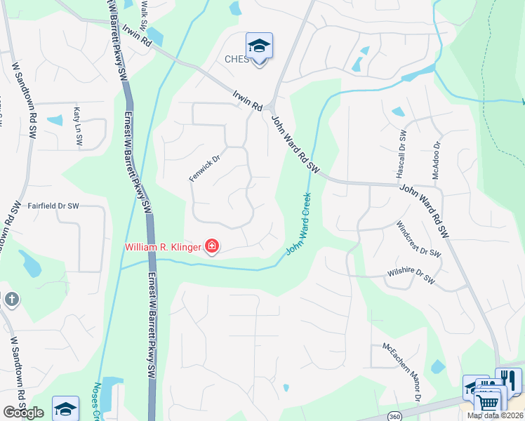 map of restaurants, bars, coffee shops, grocery stores, and more near 2267 Cassina Pointe in Marietta