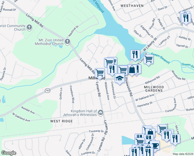 map of restaurants, bars, coffee shops, grocery stores, and more near 2 Loring Mill Road in Sumter
