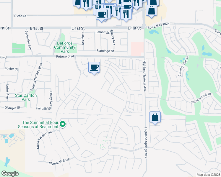 map of restaurants, bars, coffee shops, grocery stores, and more near 180 Kettle Creek in Beaumont