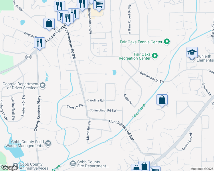 map of restaurants, bars, coffee shops, grocery stores, and more near 1639 Georgia Avenue Southwest in Marietta
