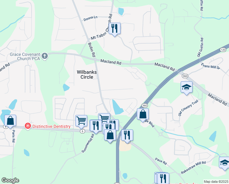 map of restaurants, bars, coffee shops, grocery stores, and more near 118 Wheelan School Road in Dallas
