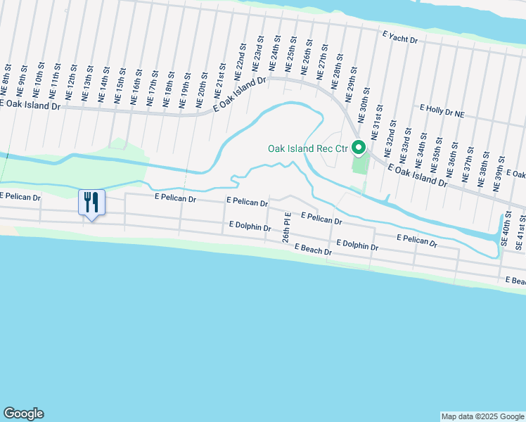 map of restaurants, bars, coffee shops, grocery stores, and more near 211 25th Place East in Oak Island