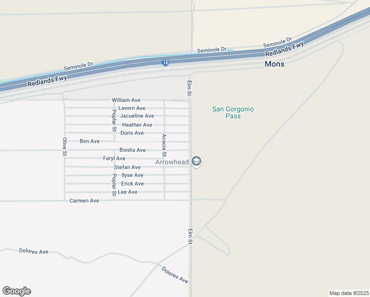 map of restaurants, bars, coffee shops, grocery stores, and more near Bonita Avenue in Cabazon