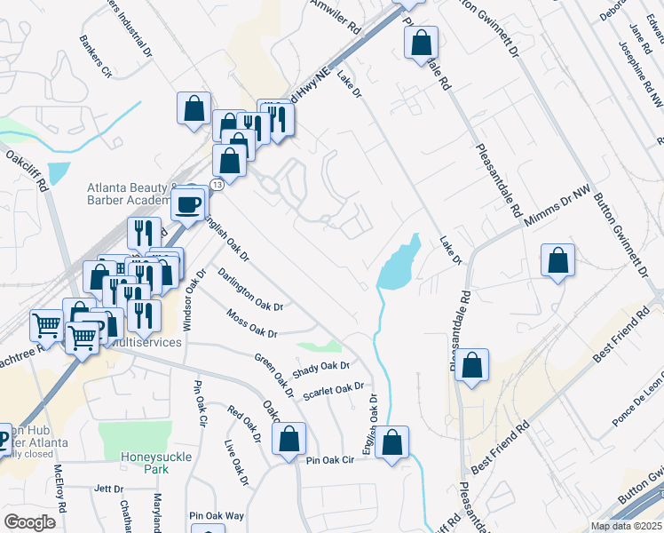 map of restaurants, bars, coffee shops, grocery stores, and more near 2450 Norwood Park Crossing in Atlanta