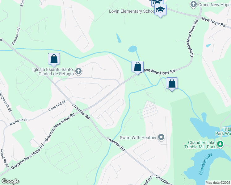 map of restaurants, bars, coffee shops, grocery stores, and more near 574 Leaflet Ives Drive in Lawrenceville