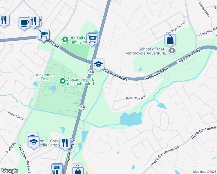 map of restaurants, bars, coffee shops, grocery stores, and more near 1059 Pike Forest Court in Lawrenceville
