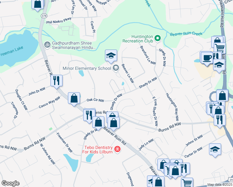 map of restaurants, bars, coffee shops, grocery stores, and more near 4188 Cookcreek Place Northwest in Lilburn