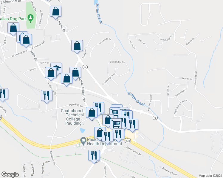 map of restaurants, bars, coffee shops, grocery stores, and more near 108 Bainbridge Place in Dallas